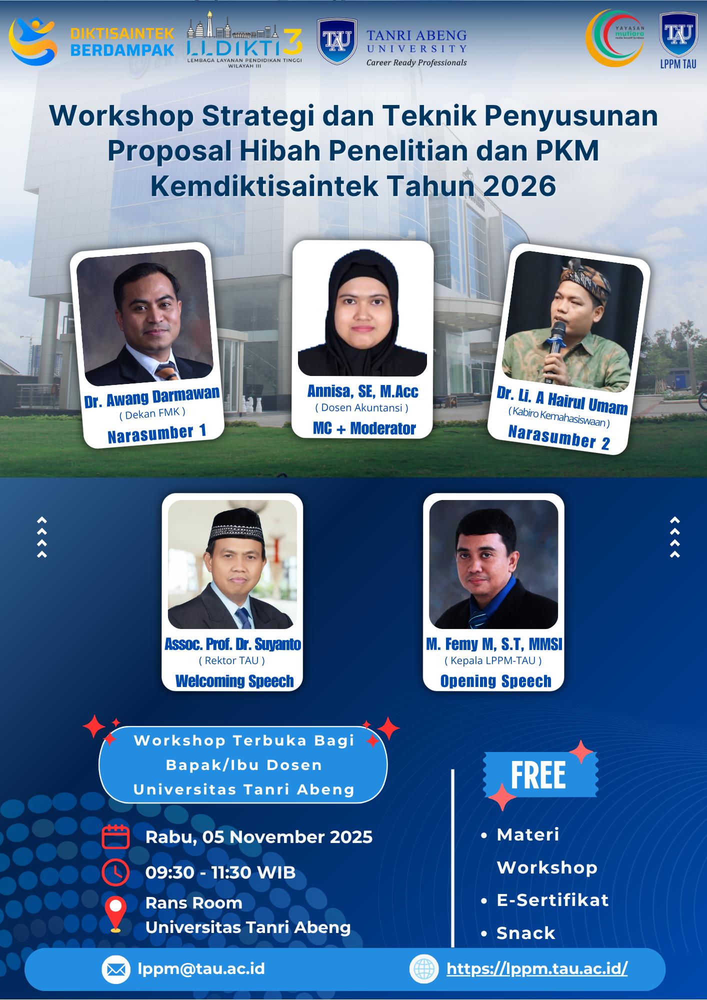 Workshop Strategi dan Teknik Penyusunan Proposal Hibah Penelitian dan PKM Kemdiktisaintek Tahun 2026